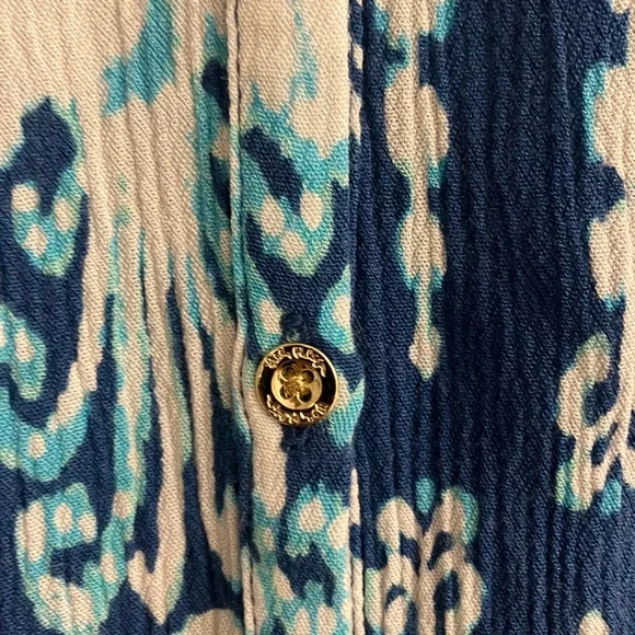Lilly Pulitzer ELSA ROMPER Indigo Get in Line Blue White Gauze, Medium - Picture 4 of 11
